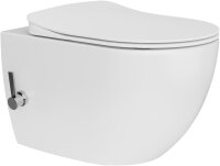Furni24 Spülrandloses Wand-WC mit Toilettendeckel, mit Hygienedusche, weiß