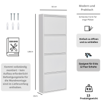 Schuhkipper, Metall 50 x 15 x 136 cm, weiß RAL 9003