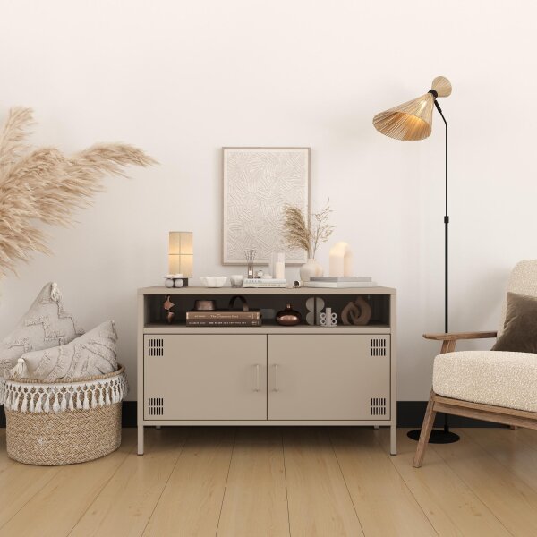 Metall Möbel Pera4, TV-Schrank 4 Regale - 100,5 x 40 x 64,5 cm Beige