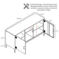Metall Möbel Pera3, TV-Schrank 3 Regale - 130,5 x 40 x 64,5 cm Anthrazit