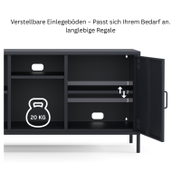 Metall Möbel Pera3, TV-Schrank 3 Regale - 130,5 x 40 x 64,5 cm Anthrazit