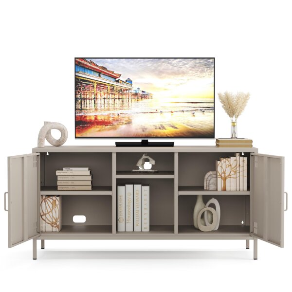 Metall Möbel Pera3, TV-Schrank 3 Regale - 130,5 x 40 x 64,5 cm Beige