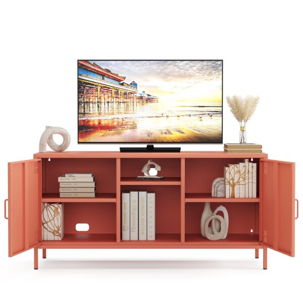 Metall Möbel Pera3, TV-Schrank 3 Regale - 130,5 x 40 x 64,5 cm Lachsfarben