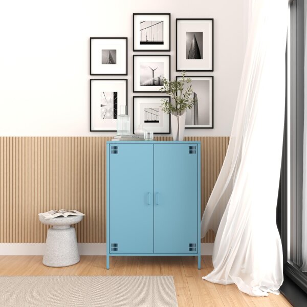 Metall Möbel Pera7, Sideboard 2 Türen -  80,5 x 40 x 109,5 cm Blau