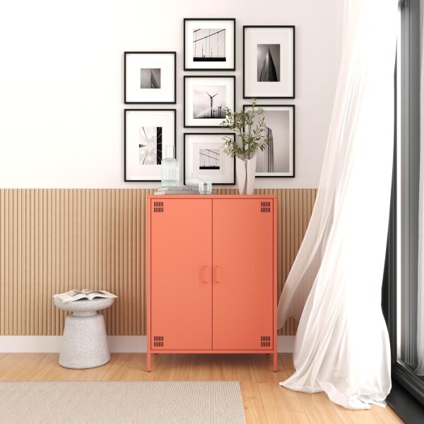 Metall Möbel Pera7, Sideboard 2 Türen -  80,5 x 40 x 109,5 cm Lachsfarben