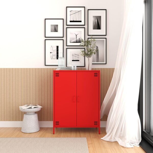 Metall Möbel Pera7, Sideboard 2 Türen -  80,5 x 40 x 109,5 cm Rot