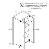 Metall Möbel Pera12, Kleiderschrank 2 Türen - 80,5 x 50 x 189,5 cm Anthrazit