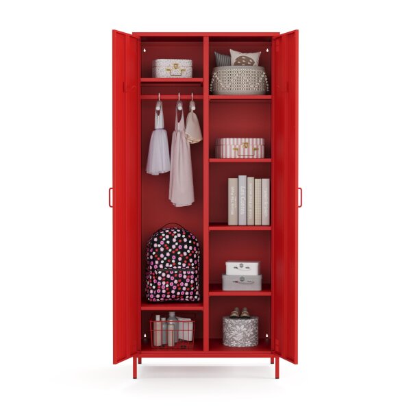 Metall Möbel Pera12, Kleiderschrank 2 Türen - 80,5 x 50 x 189,5 cm Rot