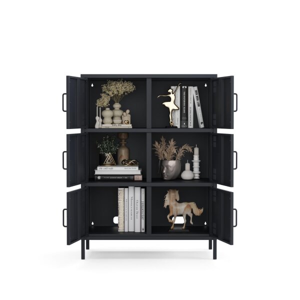 Metall Möbel Pera9, Sideboard 6 Türen - 80,5 x 40 x 109,5 cm Anthrazit