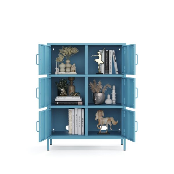 Metall Möbel Pera9, Sideboard 6 Türen - 80,5 x 40 x 109,5 cm Blau