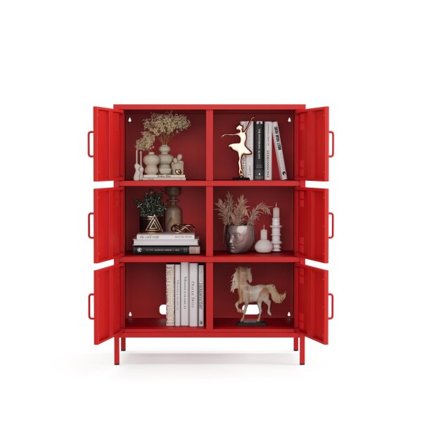 Metall Möbel Pera9, Sideboard 6 Türen - 80,5 x 40 x 109,5 cm Rot