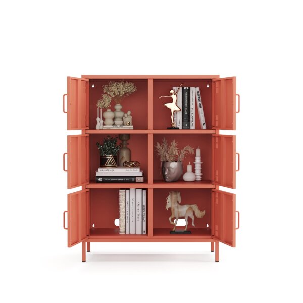 Metall Möbel Pera9, Sideboard 6 Türen - 80,5 x 40 x 109,5 cm Lachsfarben