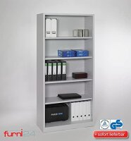 Furni24 Stahl Aktenregal, Aktenschrank mit Fächern, fertig montiert, 195x92x42 cm, metall schrank fürs Büro und Homeoffice, mit 4 verstellbaren Regalbrettern, Ordnerregal Bücherschrank, Grau