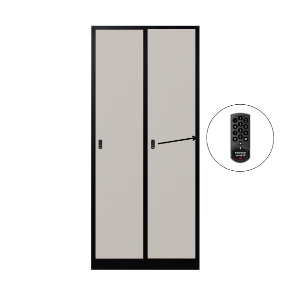 2-türiger, unterteilter spezieller Umkleideschrank, graues elektronisches Schloss, RAL 9005 Schwarz, 80×50×180