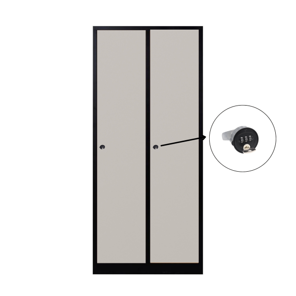 2-türiger, unterteilter spezieller Umkleideschrank, graues Kombinationsschloss, RAL 9005 Schwarz, 80×50×180