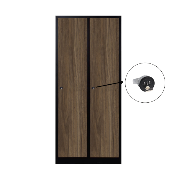 2-türiger, unterteilter spezieller Umkleideschrank, Heybe Dekor, Kombinationsschloss, RAL 9005 Schwarz, 80×50×180