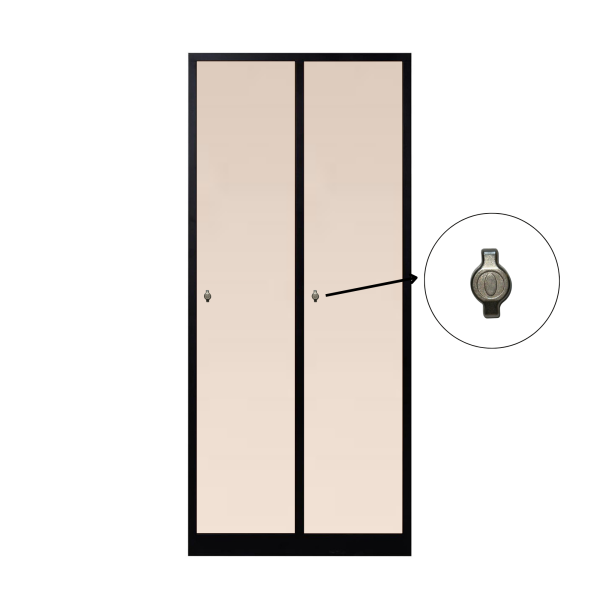 2-türiger, unterteilter spezieller Umkleideschrank, Sandstein Dekor, Vorhängeschloss, RAL 9005 Schwarz, 80×50×180