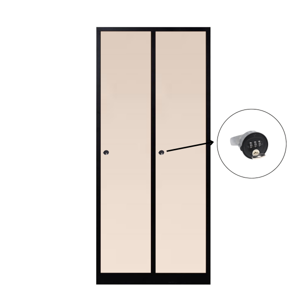 2-türiger, unterteilter spezieller Umkleideschrank, Sandstein Dekor, Kombinationsschloss, RAL 9005 Schwarz, 80×50×180