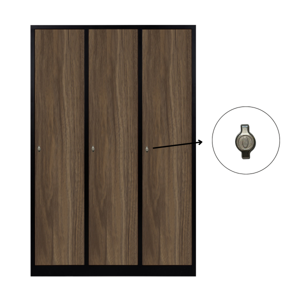 3-türiger, unterteilter spezieller Umkleideschrank, Heybe Dekor, Vorhängeschloss, RAL 9005 Schwarz, 118,5×50×180