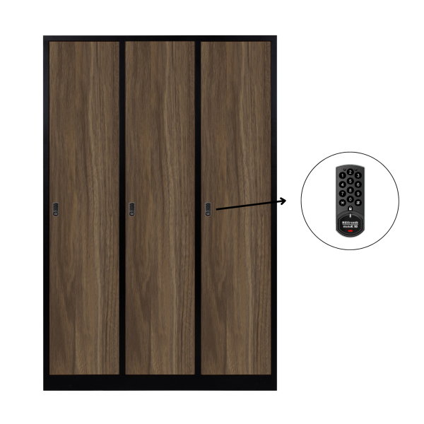 3-türiger, unterteilter spezieller Umkleideschrank, Heybe Dekor, elektronisches Schloss, RAL 9005 Schwarz, 118,5×50×180