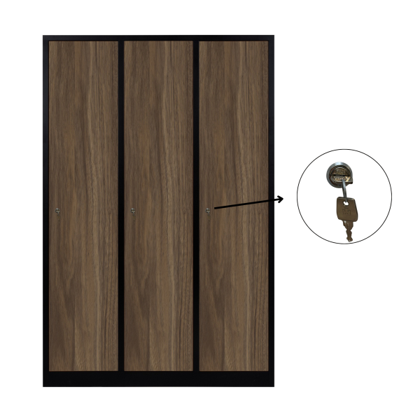 3-türiger, unterteilter spezieller Umkleideschrank, Heybe Dekor, Zylinderschloss, RAL 9005 Schwarz, 118,5×50×180