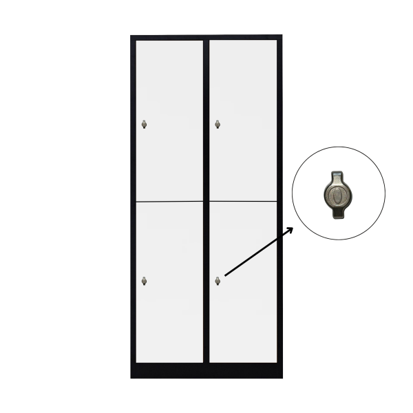 Halb 4-türiger spezieller Umkleideschrank, weißes Dekor, Vorhängeschloss, RAL 9005 Schwarz, 80×50×180