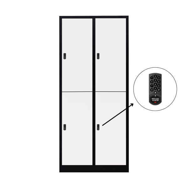 Halb 4-türiger spezieller Umkleideschrank, weißes Dekor, elektronisches Schloss, RAL 9005 Schwarz, 80×50×180