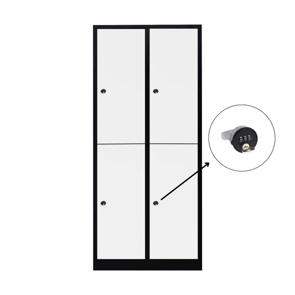 Halb 4-türiger spezieller Umkleideschrank, weißes Dekor, Kombinationsschloss, RAL 9005 Schwarz, 80×50×180