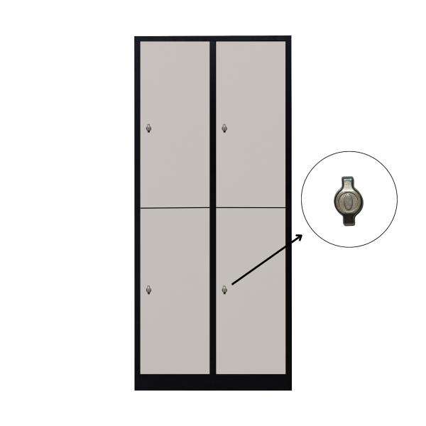 Halb 4-türiger spezieller Umkleideschrank, graues Dekor, Vorhängeschloss, RAL 9005 Schwarz, 80×50×180