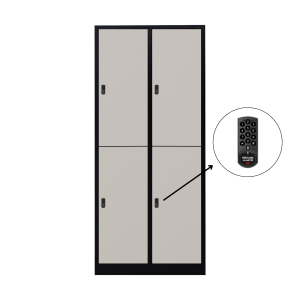 Halb 4-türiger spezieller Umkleideschrank, graues Dekor, elektronisches Schloss, RAL 9005 Schwarz, 80×50×180