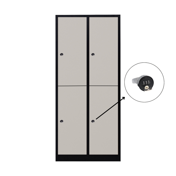 Halb 4-türiger spezieller Umkleideschrank, graues Dekor, Kombinationsschloss, RAL 9005 Schwarz, 80×50×180