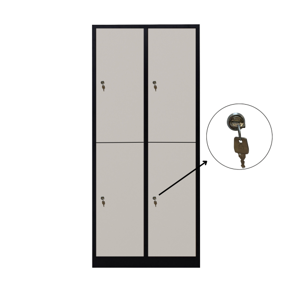 Halb 4-türiger spezieller Umkleideschrank, graues Dekor, Zylinderschloss, RAL 9005 Schwarz, 80×50×180
