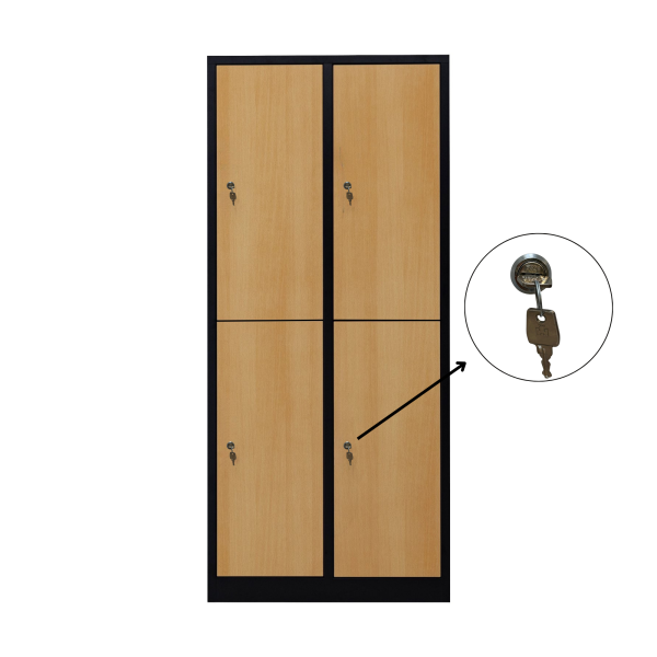 Halb 4-türiger spezieller Umkleideschrank, Buchenholz-Zylinderschloss, RAL 9005 Schwarz, 80×50×180