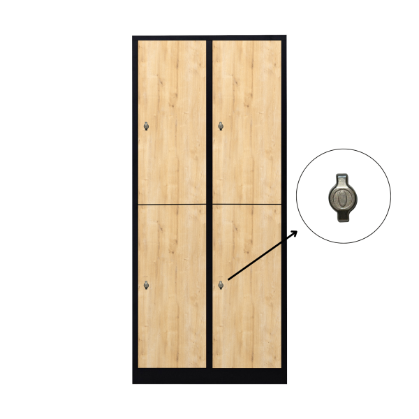 Halb 4-türiger spezieller Umkleideschrank, Saphir-Eiche Vorhängeschloss, RAL 9005 Schwarz, 80×50×180