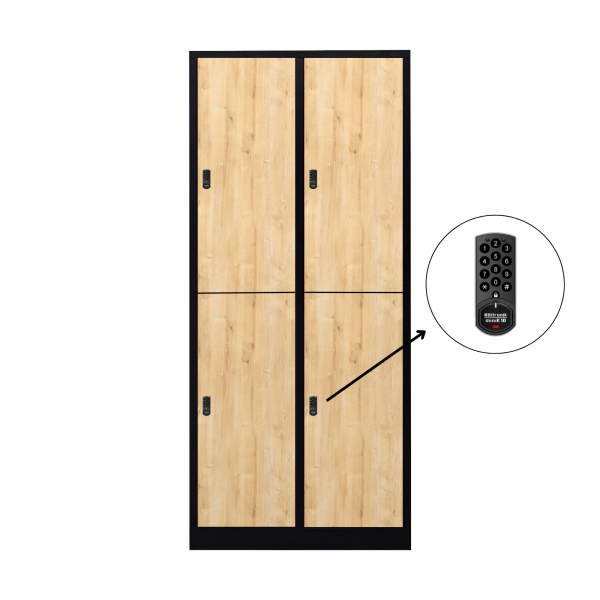 Halb 4-türiger spezieller Umkleideschrank, Saphir-Eiche elektronisches Schloss, RAL 9005 Schwarz, 80×50×180