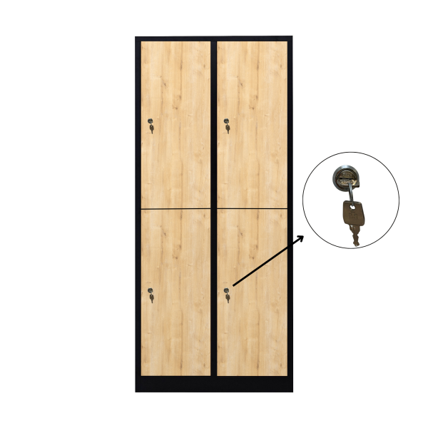Halb 4-türiger spezieller Umkleideschrank, Saphir-Eiche Dekor, Zylinderschloss, RAL 9005 Schwarz, 80×50×180