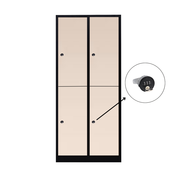 Halb 4-türiger spezieller Umkleideschrank, Sandstein Dekor, Kombinationsschloss, RAL 9005 Schwarz, 80×50×180
