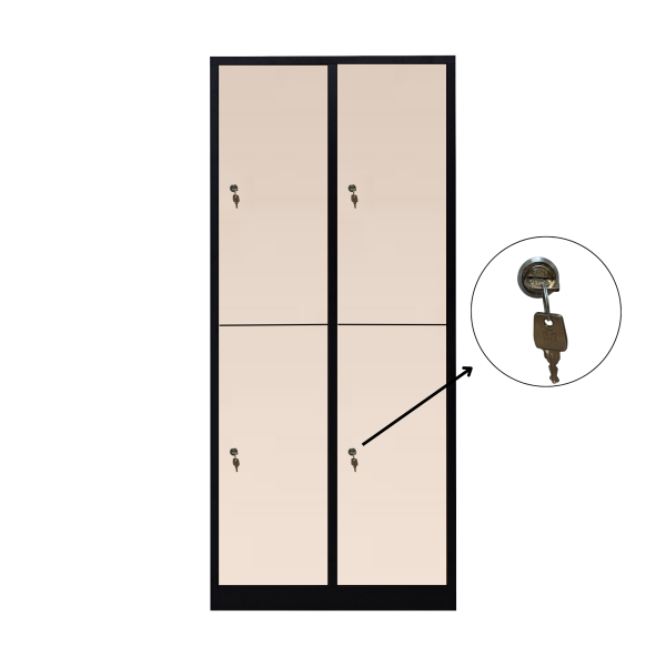 Halb 4-türiger spezieller Umkleideschrank, Sandstein Dekor, Zylinderschloss, RAL 9005 Schwarz, 80×50×180