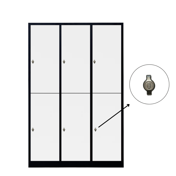 Halb 6-türiger spezieller Umkleideschrank, weißes Dekor, Vorhängeschloss, RAL 9005 Schwarz, 118,5×50×180