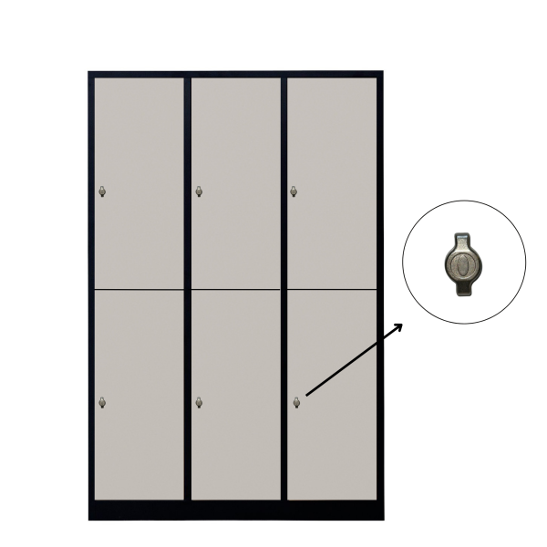 Halb 6-türiger spezieller Umkleideschrank, graues Dekor, Vorhängeschloss, RAL 9005 Schwarz, 118,5×50×180