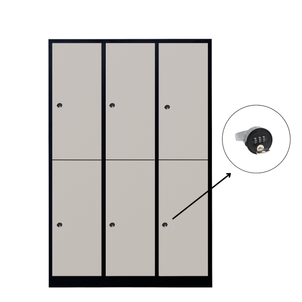 Halb 6-türiger spezieller Umkleideschrank, graues Kombinationsschloss, RAL 9005 Schwarz, 118,5×50×180