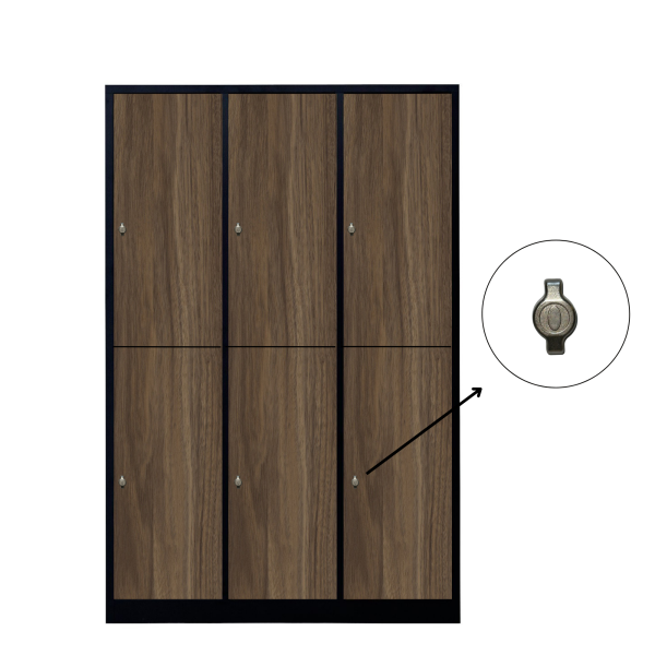 Halb 6-türiger spezieller Umkleideschrank, Heybe Dekor, Vorhängeschloss, RAL 9005 Schwarz, 118,5×50×180