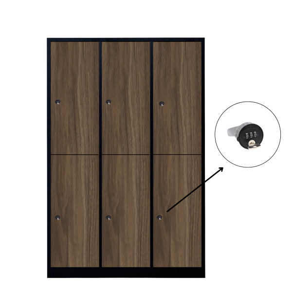 Halb 6-türiger spezieller Umkleideschrank, Heybe Dekor, Kombinationsschloss, RAL 9005 Schwarz, 118,5×50×180