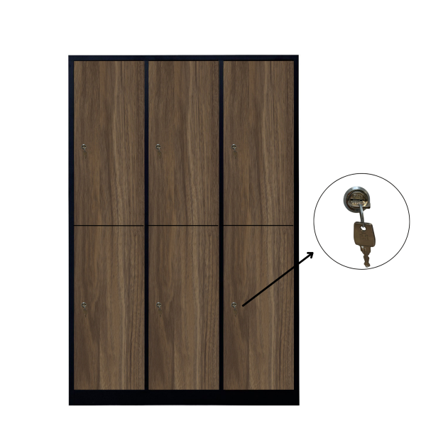 Halb 6-türiger spezieller Umkleideschrank, Heybe Dekor, Zylinderschloss, RAL 9005 Schwarz, 118,5×50×180