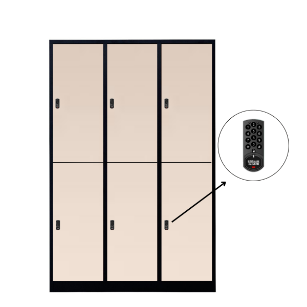 Halber 6-türiger spezieller Umkleideschrank, Sandstein Dekor, elektronisches Schloss, RAL 9005 Schwarz, 118,5×50×180
