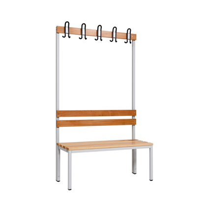 Umkleidebank Sitzbank einseitig mit Garderobenhaken grau