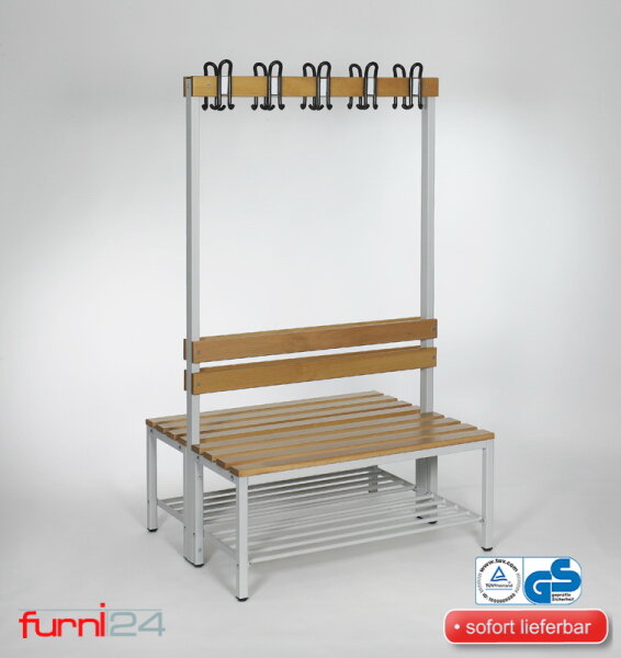 Garderobenbank doppelseitig mit Schuhrost 100 cm grau