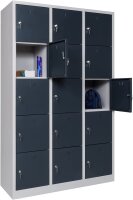 Schließfachschrank grau/anthrazit 15-türig
