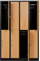 Garderobenschrank 8- türig schwarz/Buche Dekor