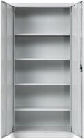 Furni24 Aktenschrank, fertig montiert, 195x92,5x42cm, Stahlflügeltürschrank Materialschrank, Abschließbarer Spind, Aktenschrank mit 5 Fächern, Werkzeugschrank, Mehrzweckschrank, Universalschrank, grau